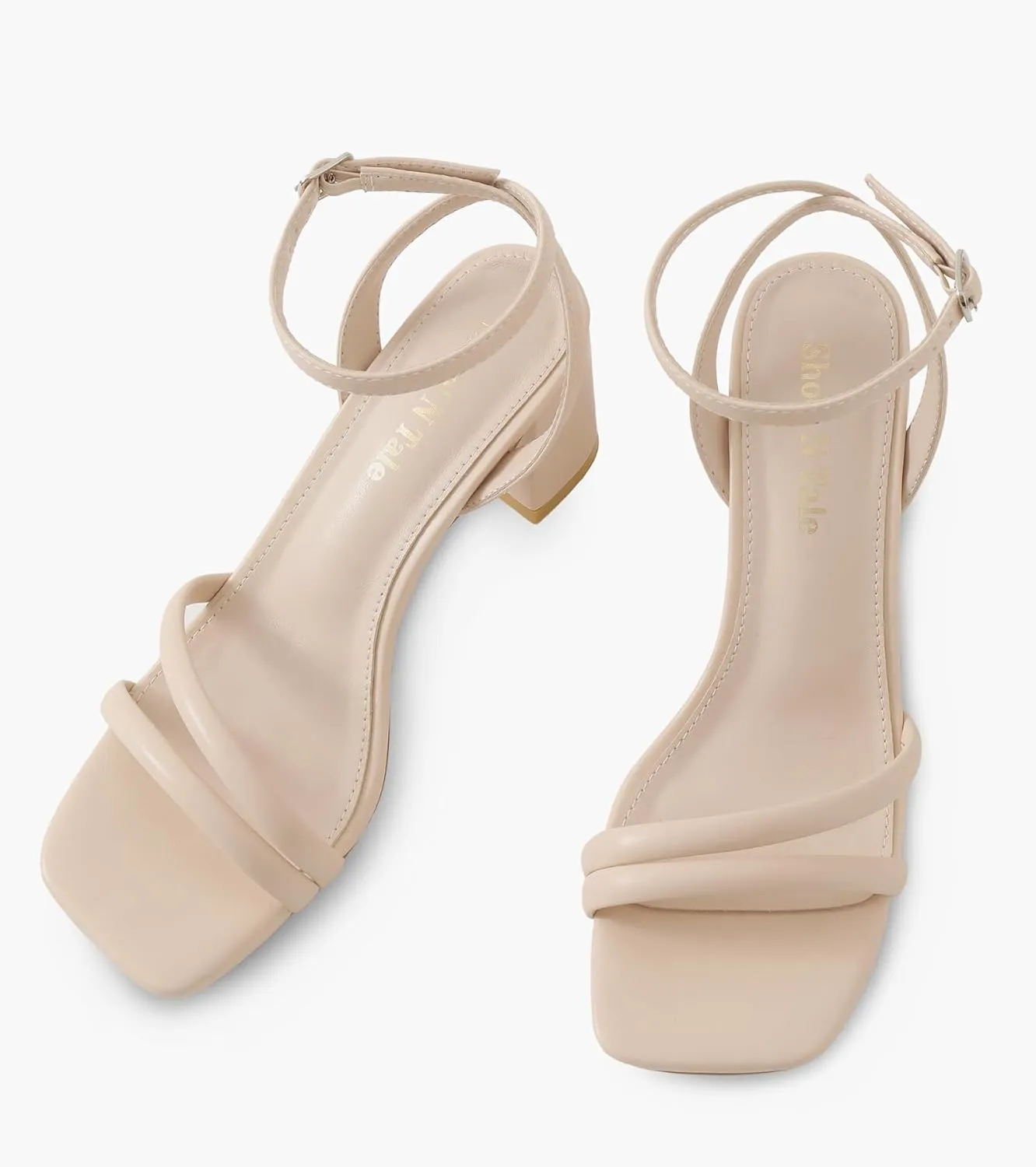 Shoe'N Tale Strappy Heels for Women Square Toe Chunky Block Heels Ankle Buckle Heeled Sandals