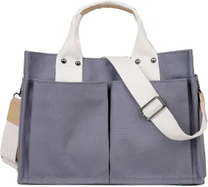 Simple and Fashionable Multi Pocket Canvas Tote Bags for Women
