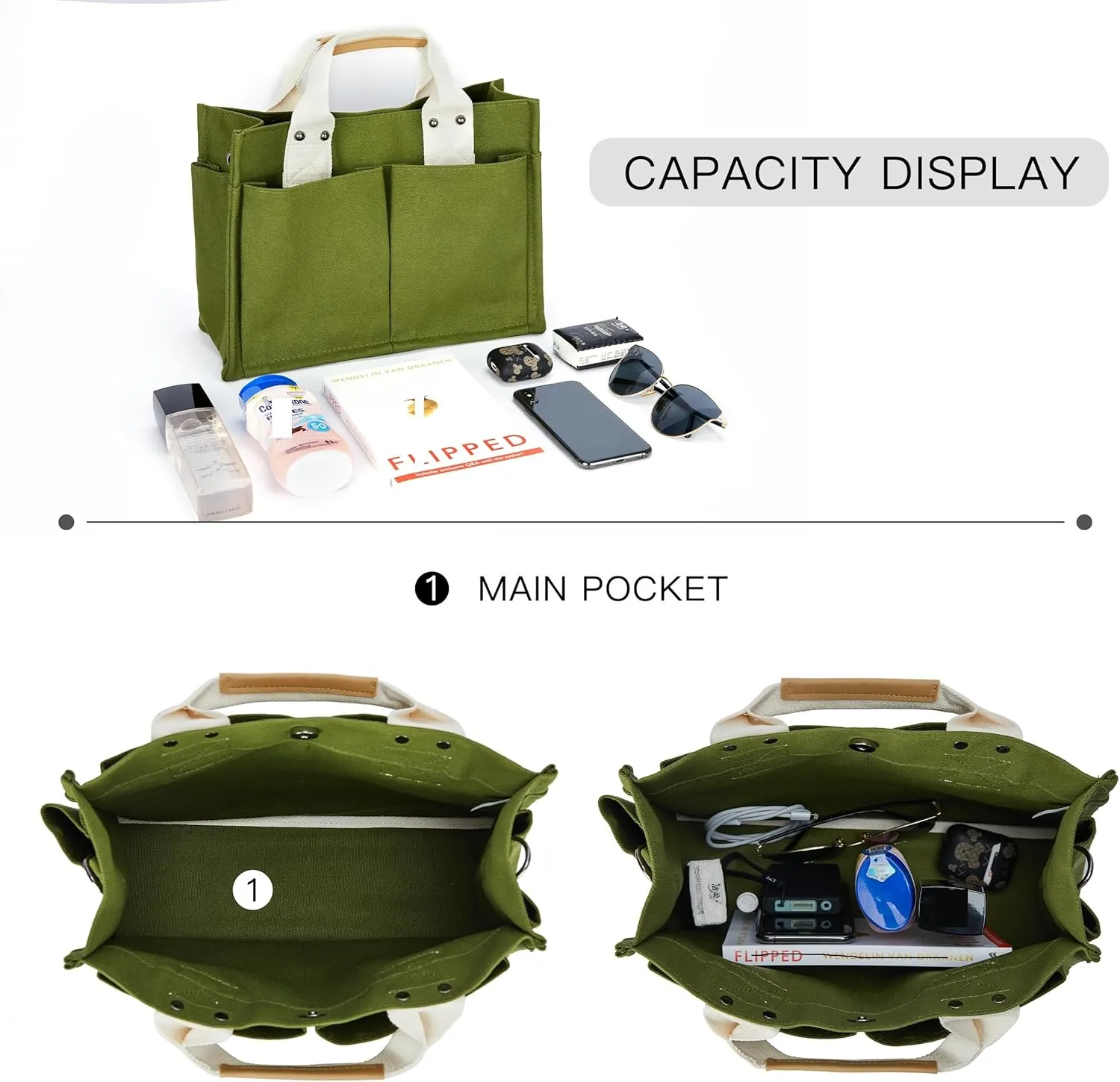 Simple and Fashionable Multi Pocket Canvas Tote Bags for Women