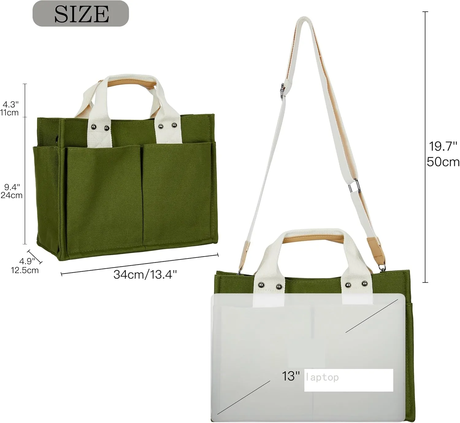 Simple and Fashionable Multi Pocket Canvas Tote Bags for Women