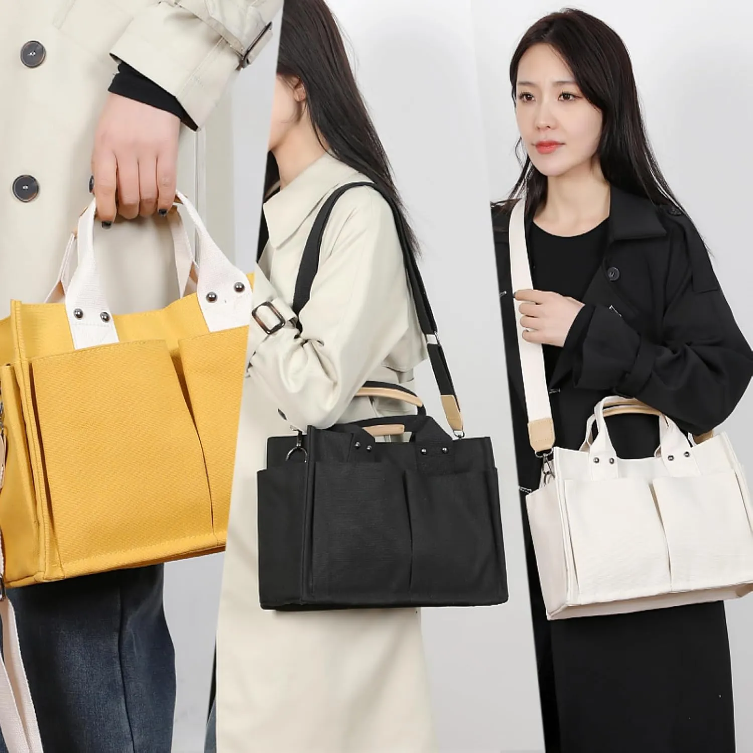 Simple and Fashionable Multi Pocket Canvas Tote Bags for Women