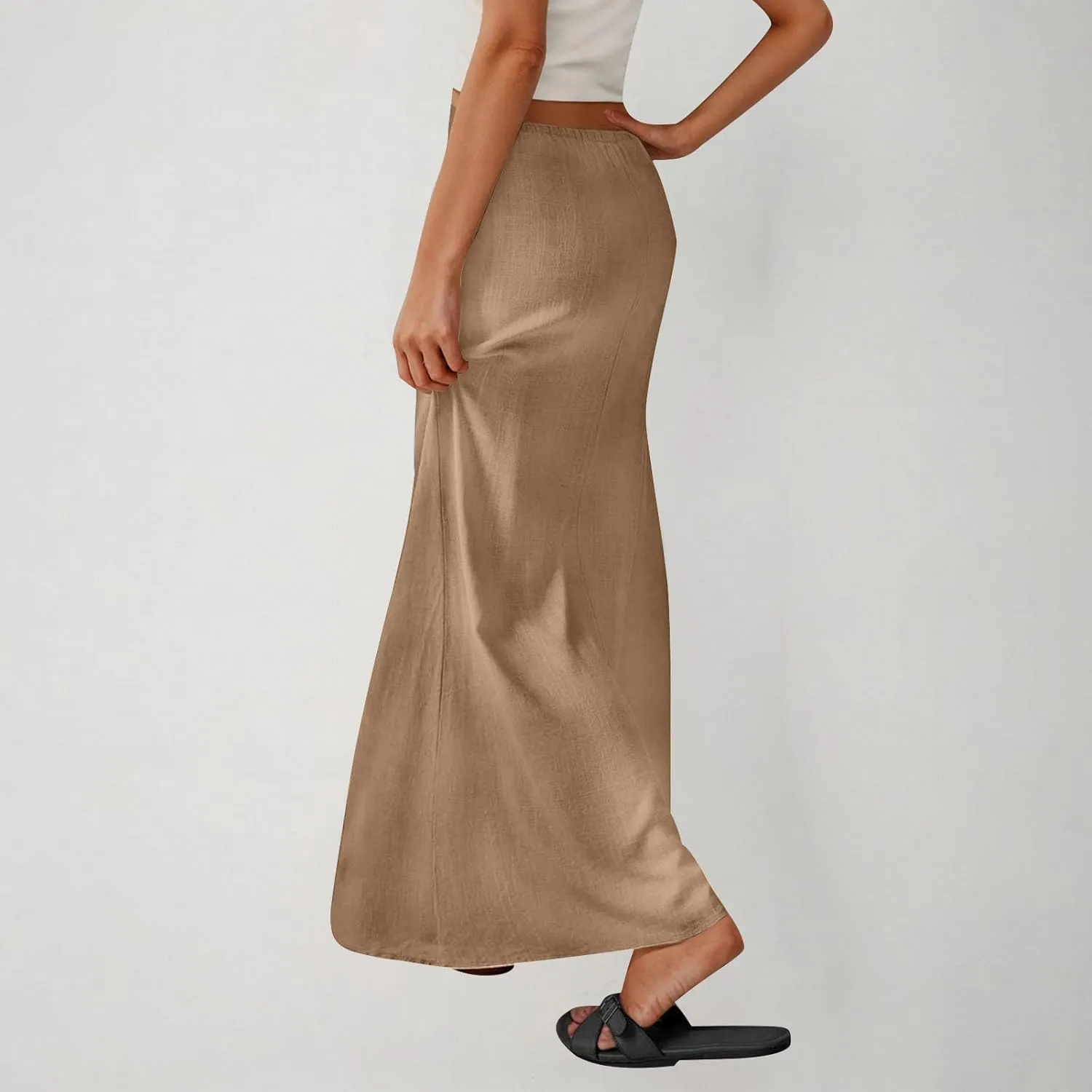 Skirt for Women Maxi Length Skorts Linen Slim Tunics Elastic Waist Basic Drawstring Casual Skort Women 2025 Y2K