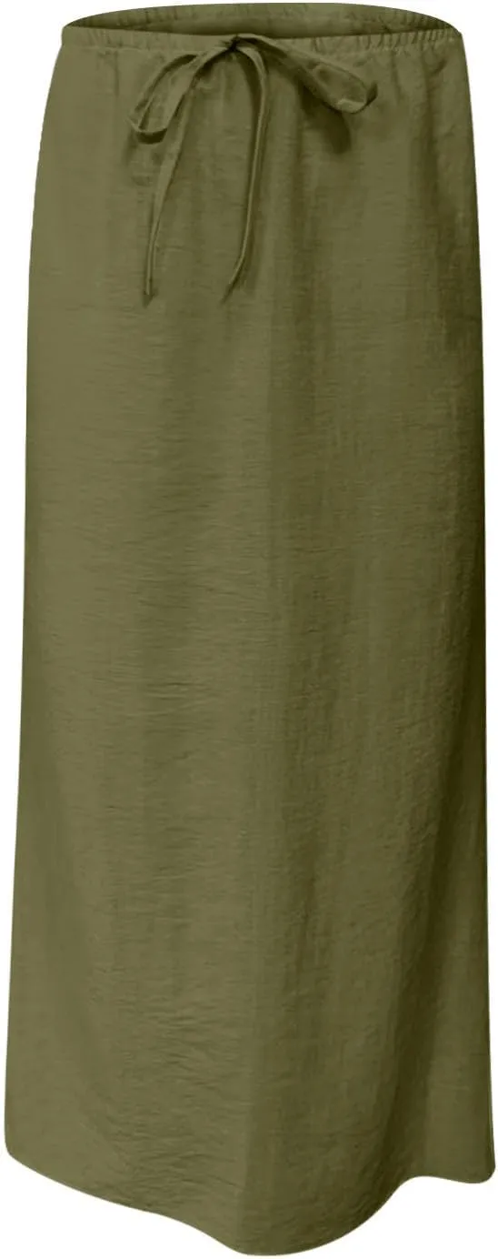 Skirt for Women Maxi Length Skorts Linen Slim Tunics Elastic Waist Basic Drawstring Casual Skort Women 2025 Y2K