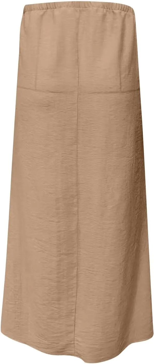 Skirt for Women Maxi Length Skorts Linen Slim Tunics Elastic Waist Basic Drawstring Casual Skort Women 2025 Y2K