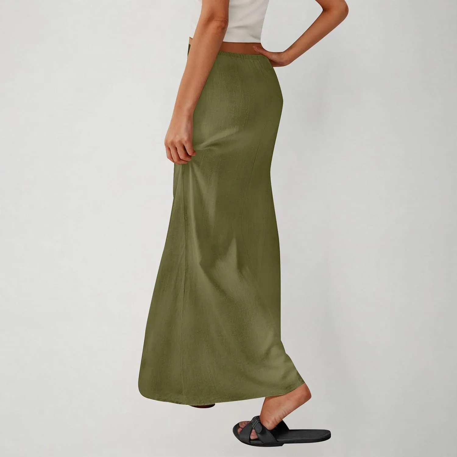 Skirt for Women Maxi Length Skorts Linen Slim Tunics Elastic Waist Basic Drawstring Casual Skort Women 2025 Y2K