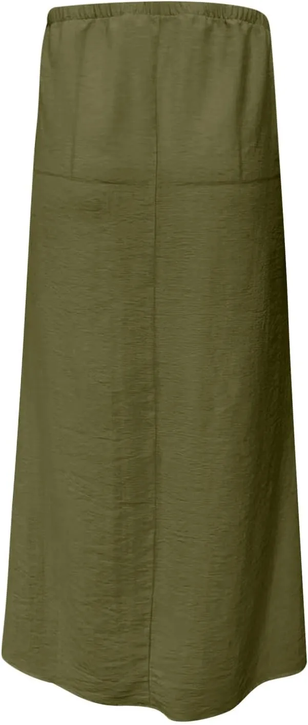 Skirt for Women Maxi Length Skorts Linen Slim Tunics Elastic Waist Basic Drawstring Casual Skort Women 2025 Y2K