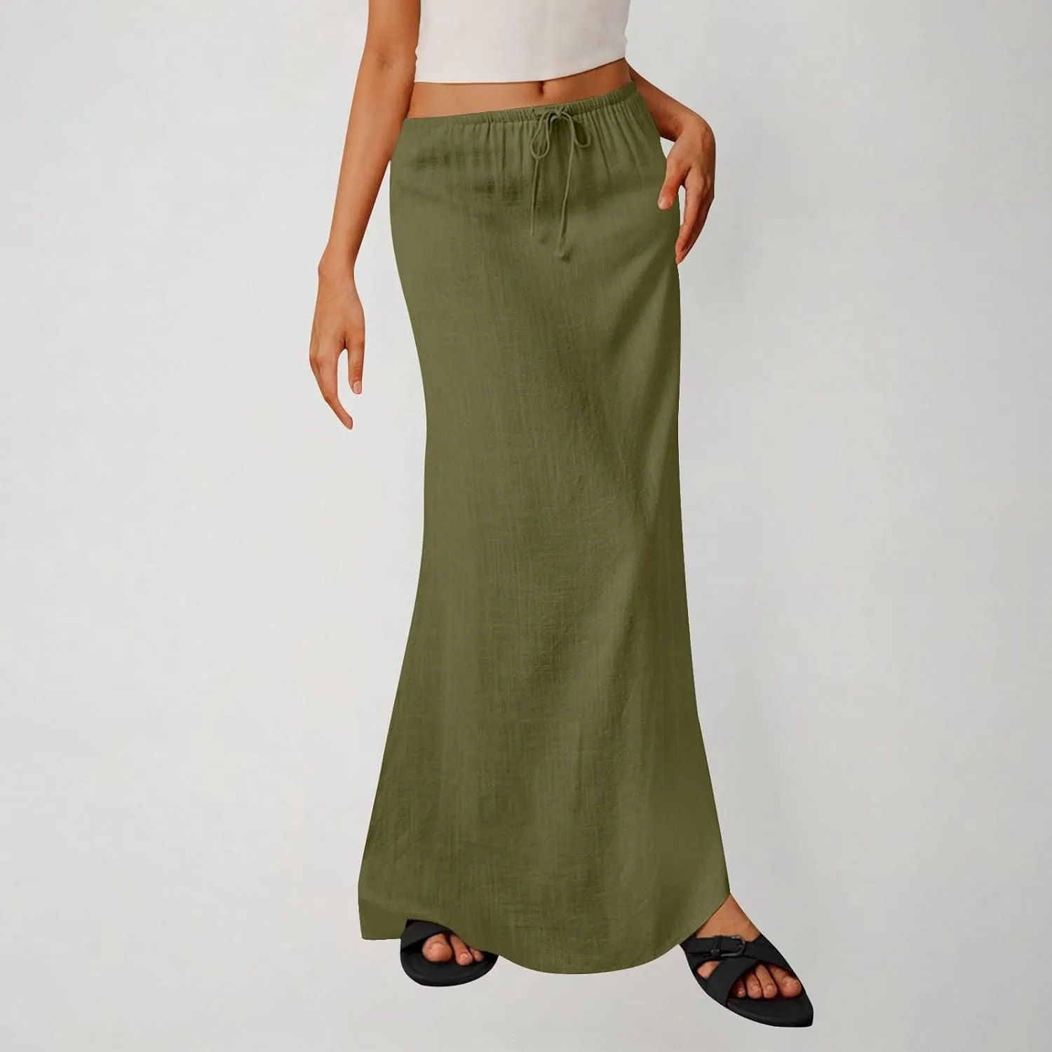 Skirt for Women Maxi Length Skorts Linen Slim Tunics Elastic Waist Basic Drawstring Casual Skort Women 2025 Y2K