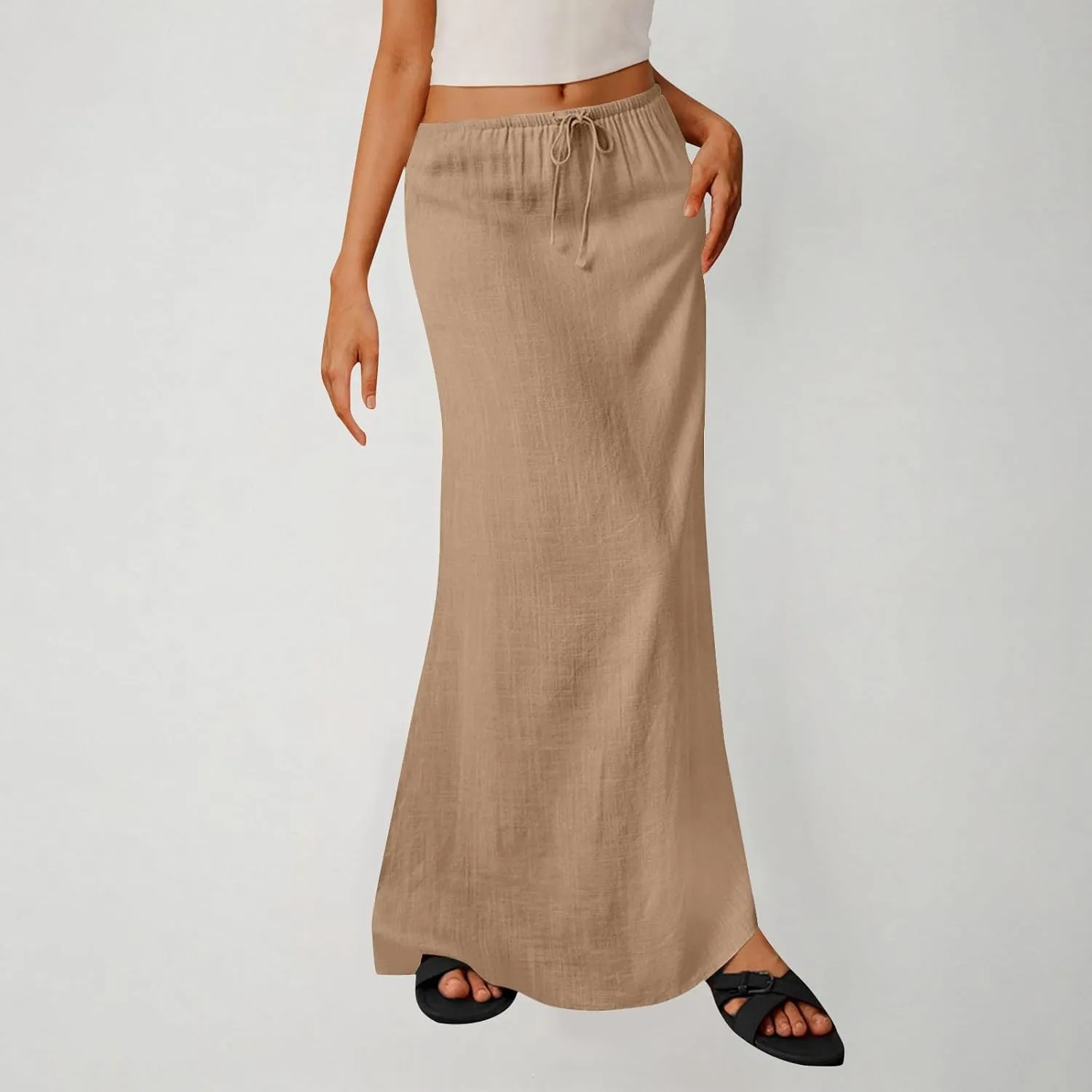 Skirt for Women Maxi Length Skorts Linen Slim Tunics Elastic Waist Basic Drawstring Casual Skort Women 2025 Y2K