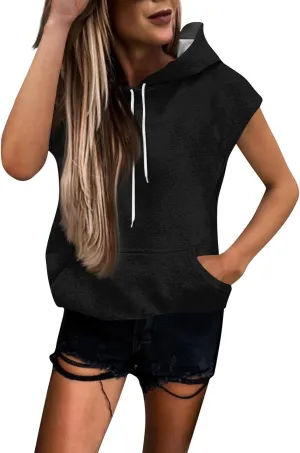 Sleeveless Hoodie Women Summer Hooded Tank Tops Lightweight Drawstring Pullover Sweatshirt Athletic T-Shirt