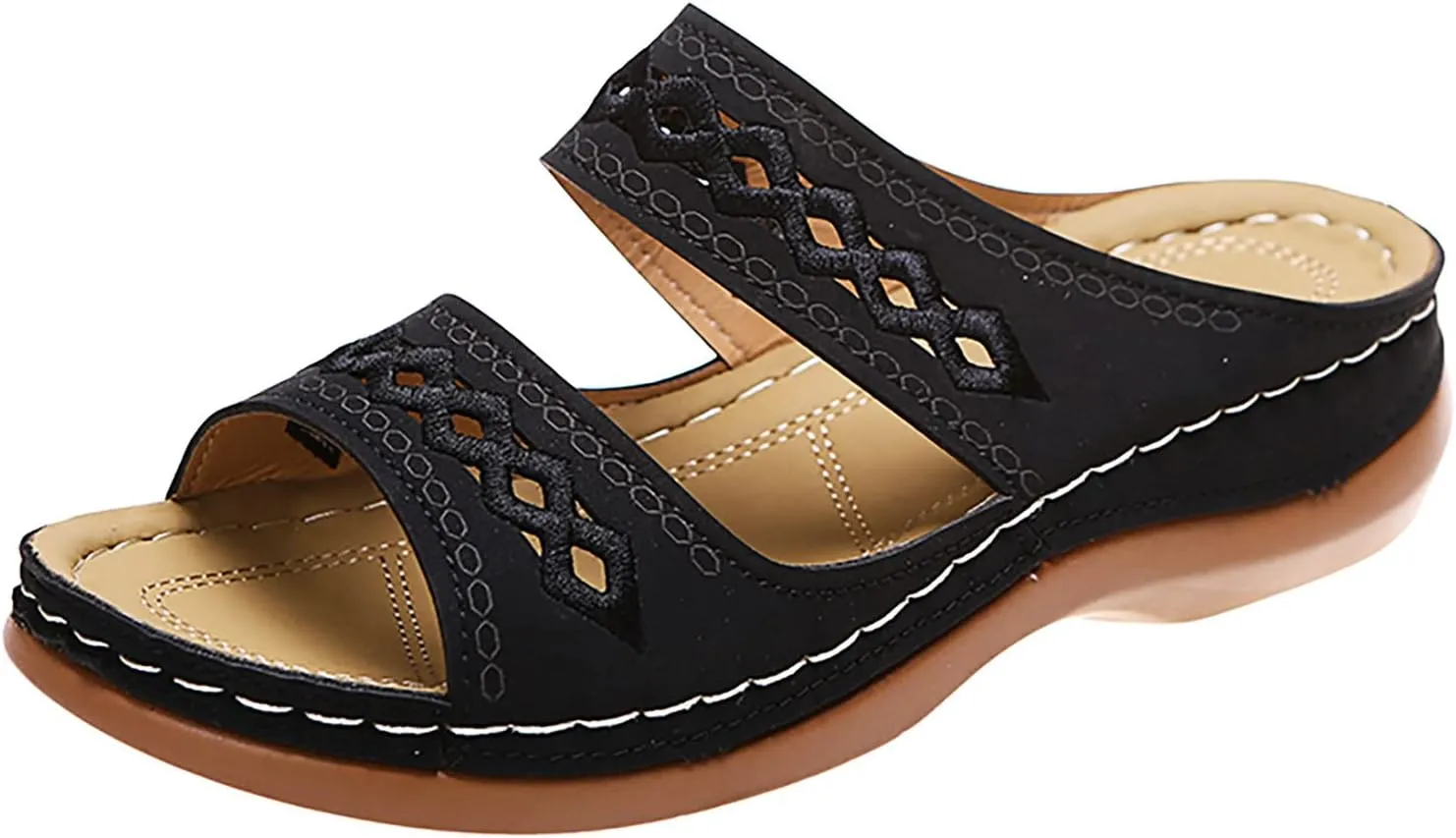 Slide Sandals for Women Open Toe Slides Sandal Orthopedic Beach Shoes Slip on Leather Solid Slippers Casual Footwear