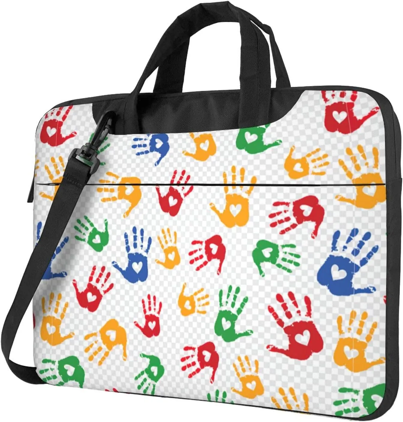 Slim Laptop Shoulder Bag Briefcase Notebook Handbag Computer Carrying Case Colorful Hand Shapes Rainbow Print 15.6in