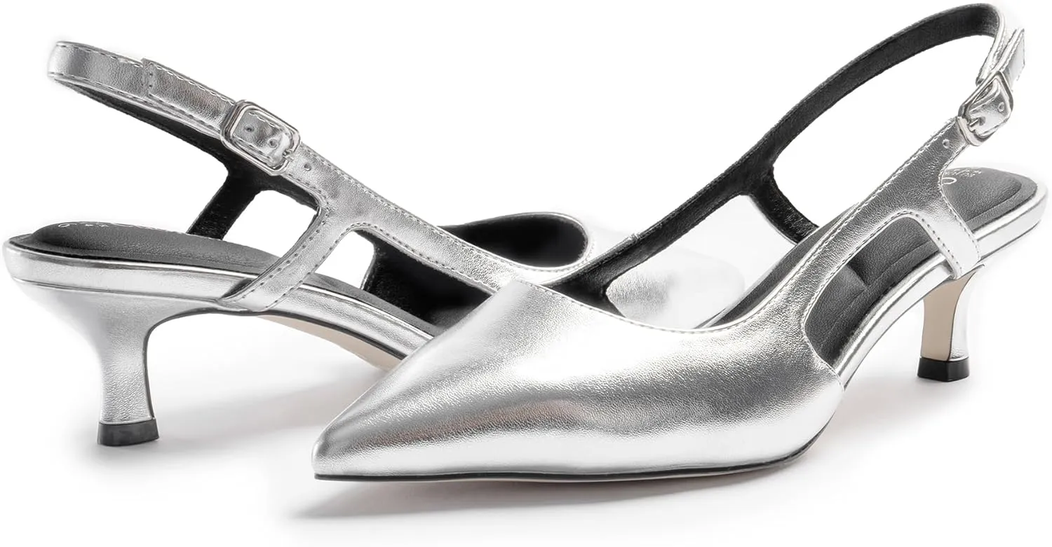 Slingback Kitten Heels for Women, Pointed Closed Toe Heels, Comfortable Women Pumps Low Heel Dress Shoes