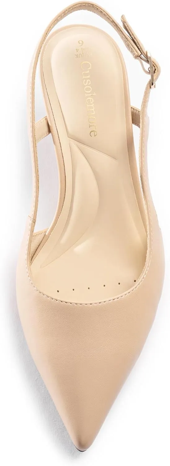 Slingback Kitten Heels for Women, Pointed Closed Toe Heels, Comfortable Women Pumps Low Heel Dress Shoes