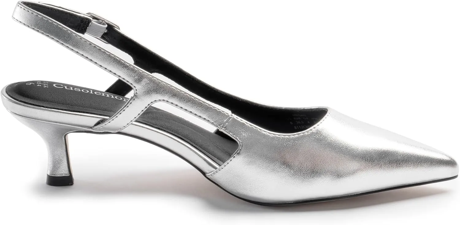 Slingback Kitten Heels for Women, Pointed Closed Toe Heels, Comfortable Women Pumps Low Heel Dress Shoes