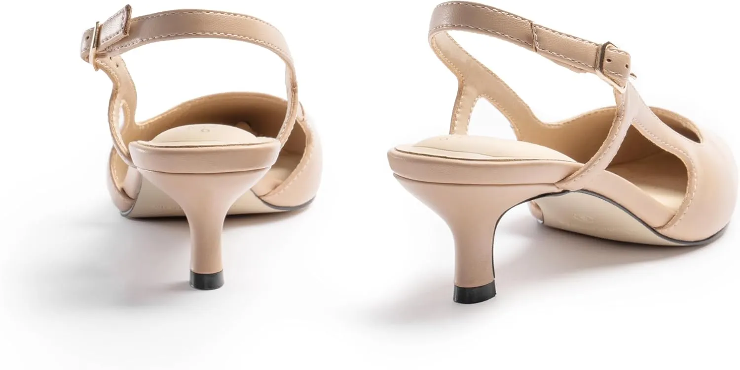 Slingback Kitten Heels for Women, Pointed Closed Toe Heels, Comfortable Women Pumps Low Heel Dress Shoes
