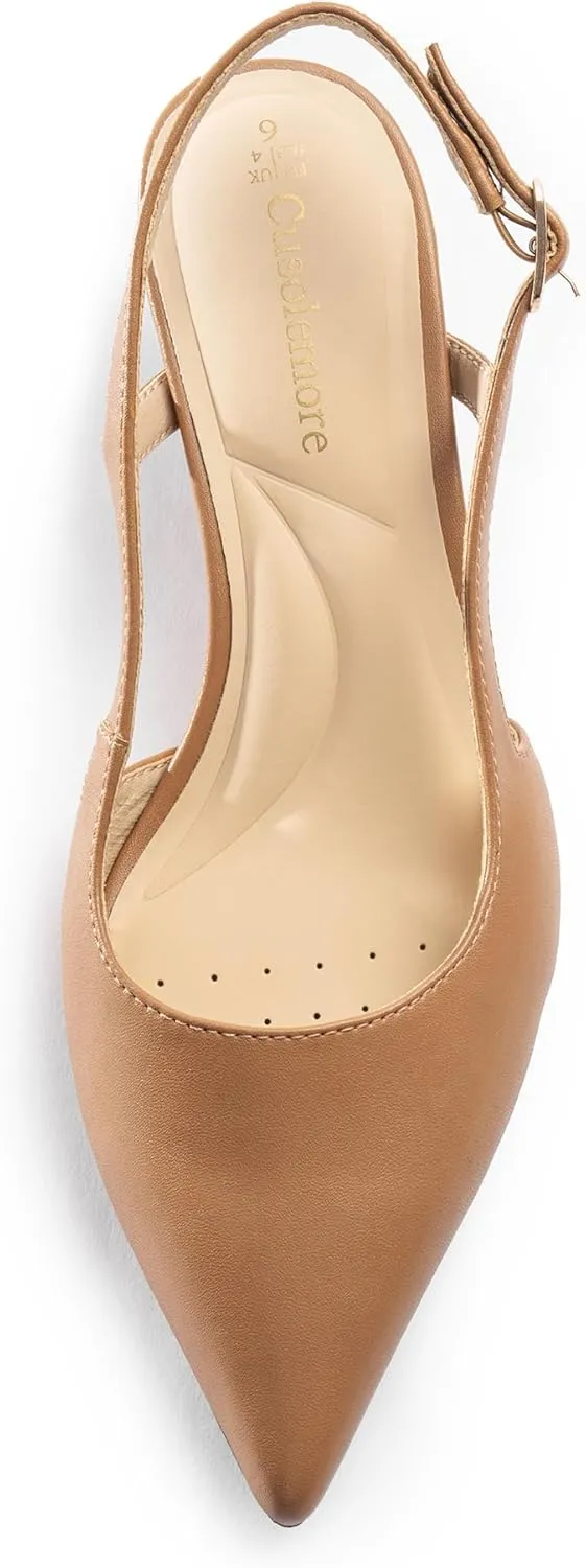 Slingback Kitten Heels for Women, Pointed Closed Toe Heels, Comfortable Women Pumps Low Heel Dress Shoes