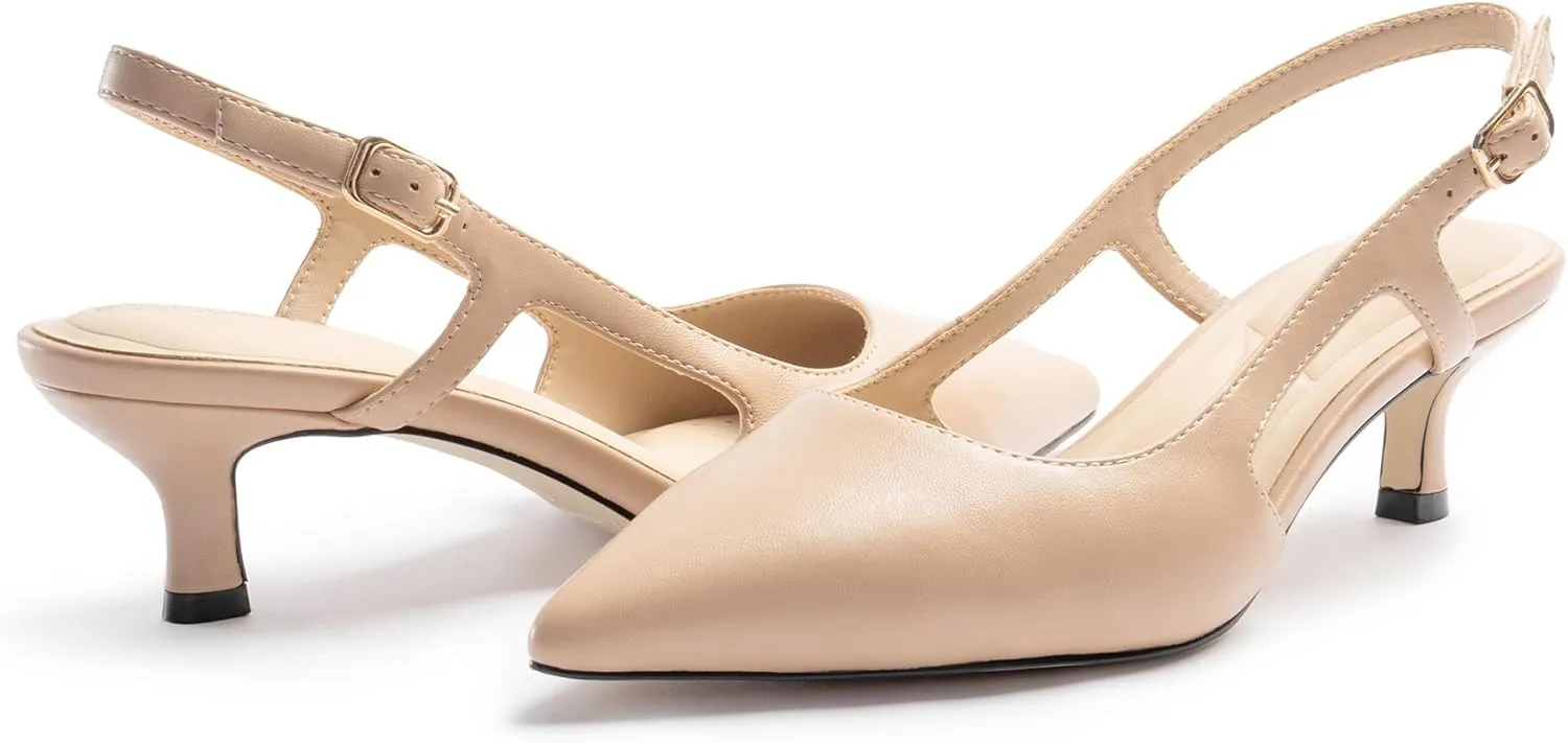 Slingback Kitten Heels for Women, Pointed Closed Toe Heels, Comfortable Women Pumps Low Heel Dress Shoes