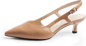 Slingback Kitten Heels for Women, Pointed Closed Toe Heels, Comfortable Women Pumps Low Heel Dress Shoes