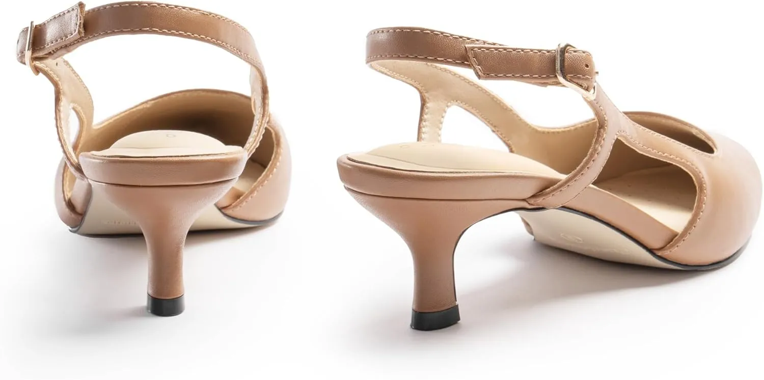 Slingback Kitten Heels for Women, Pointed Closed Toe Heels, Comfortable Women Pumps Low Heel Dress Shoes