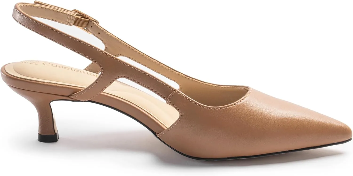 Slingback Kitten Heels for Women, Pointed Closed Toe Heels, Comfortable Women Pumps Low Heel Dress Shoes