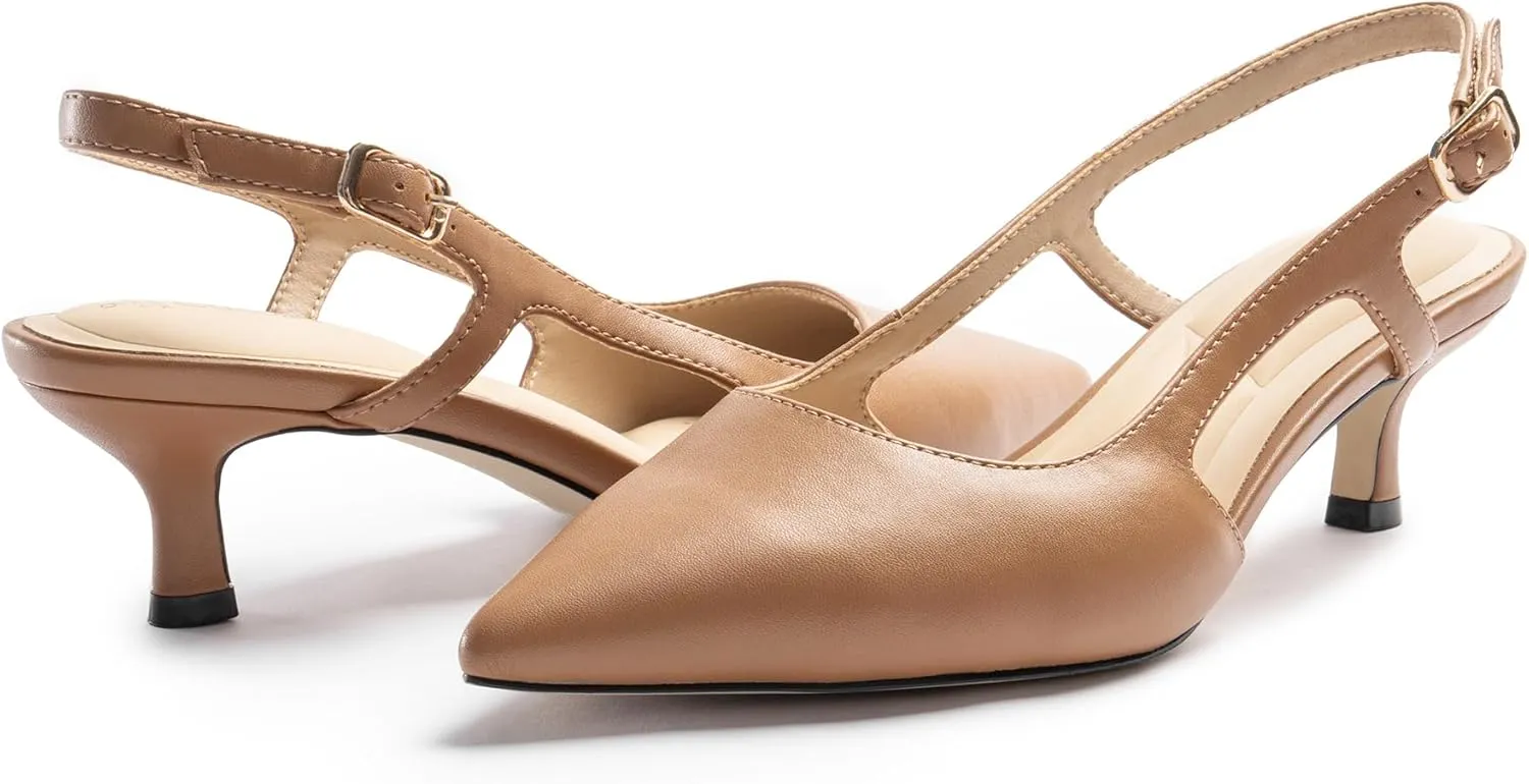Slingback Kitten Heels for Women, Pointed Closed Toe Heels, Comfortable Women Pumps Low Heel Dress Shoes