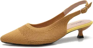 Slingback Kitten Heels for Women Pointed Closed Toe Knitted Slingbacks Comfortable Women's Ankle Strap Dress Slingback Low Kitten Pumps Shoes, Party Work