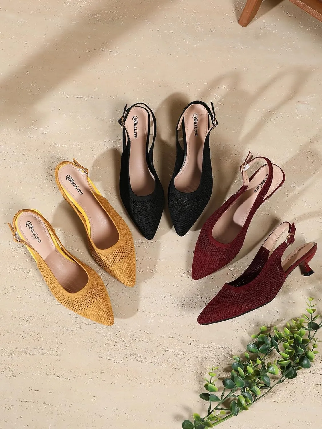 Slingback Kitten Heels for Women Pointed Closed Toe Knitted Slingbacks Comfortable Women's Ankle Strap Dress Slingback Low Kitten Pumps Shoes, Party Work