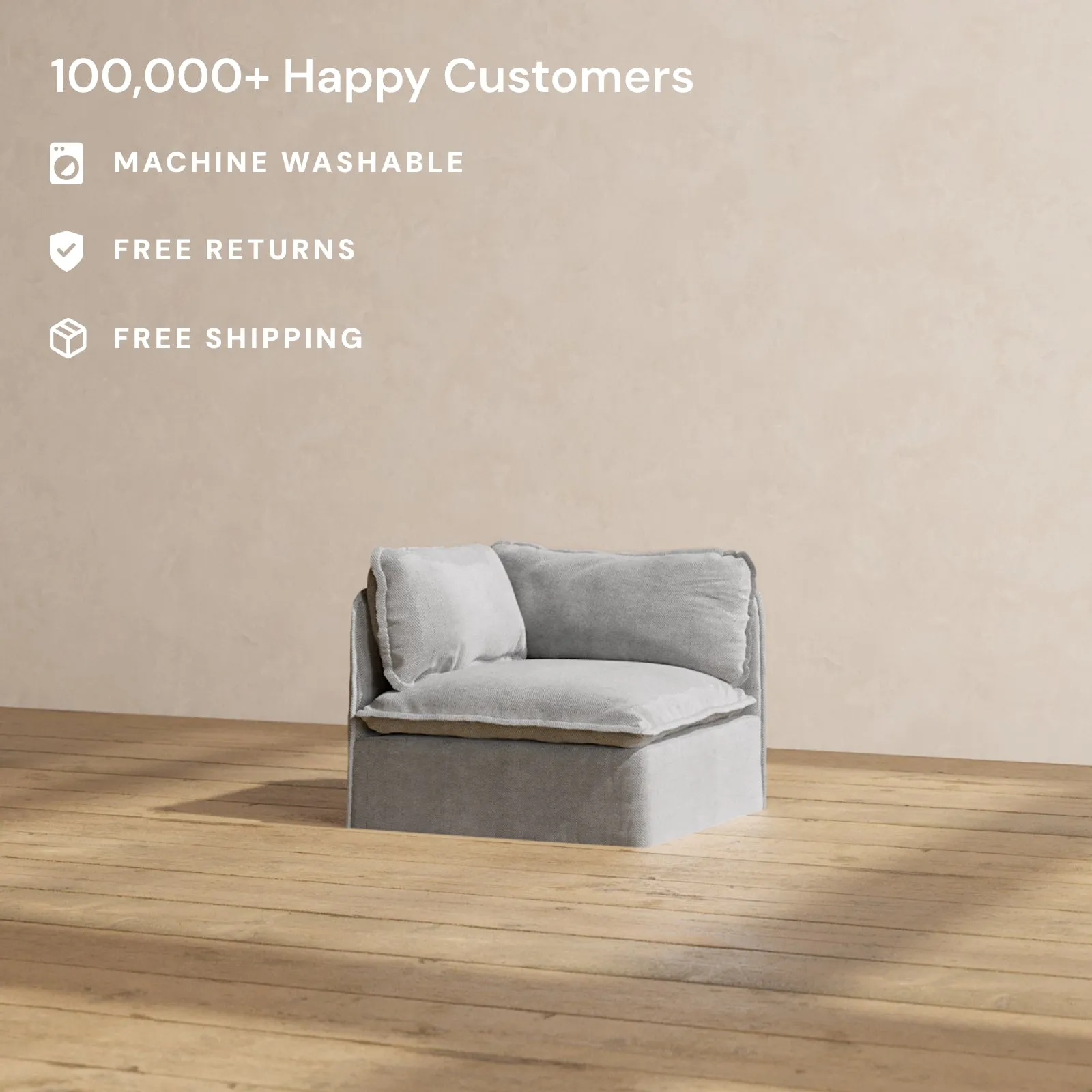 Slipcover Only - Modular Performance Corner Chair | Plush Weave in Ash
