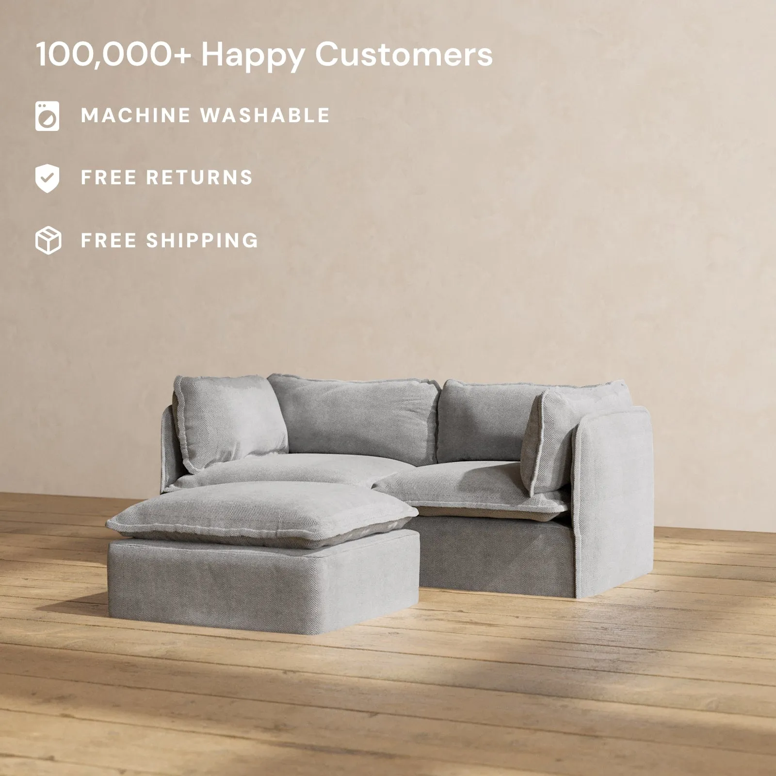 Slipcover Only - Modular Washable 2-Seater   Ottoman in Ash