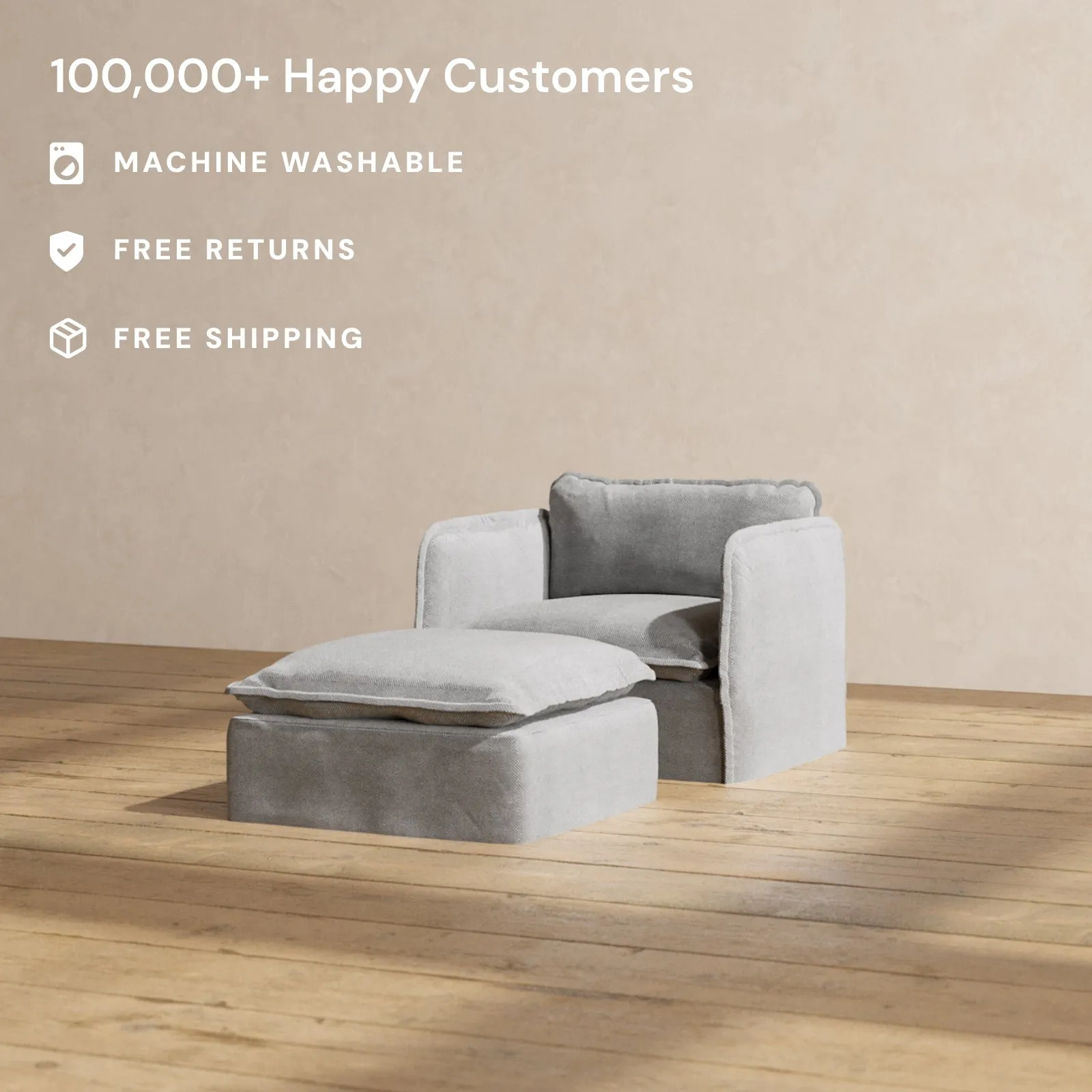 Slipcover Only - Modular Washable Armchair   Ottoman in Ash
