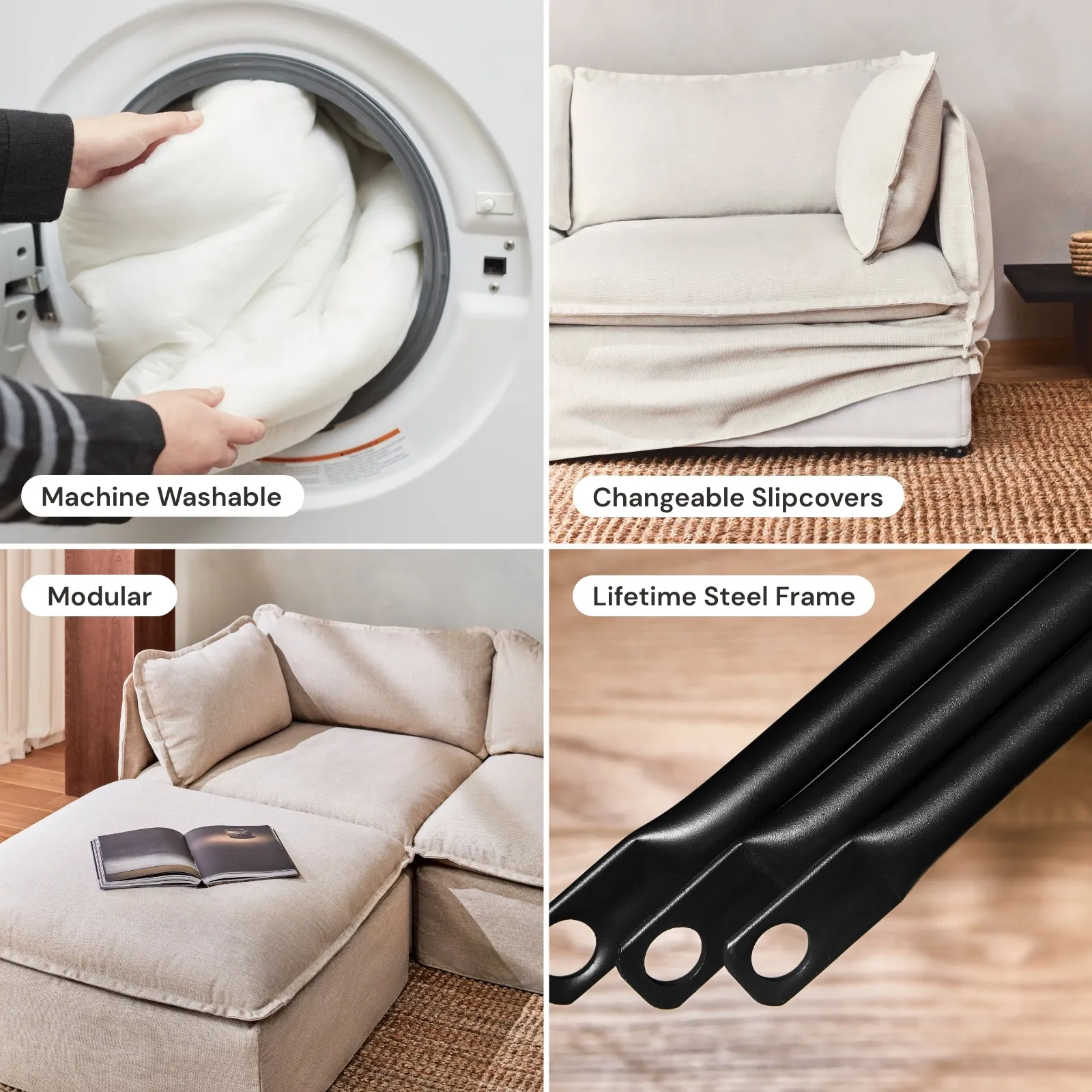 Slipcover Only - Modular Washable Armchair   Ottoman in Ash