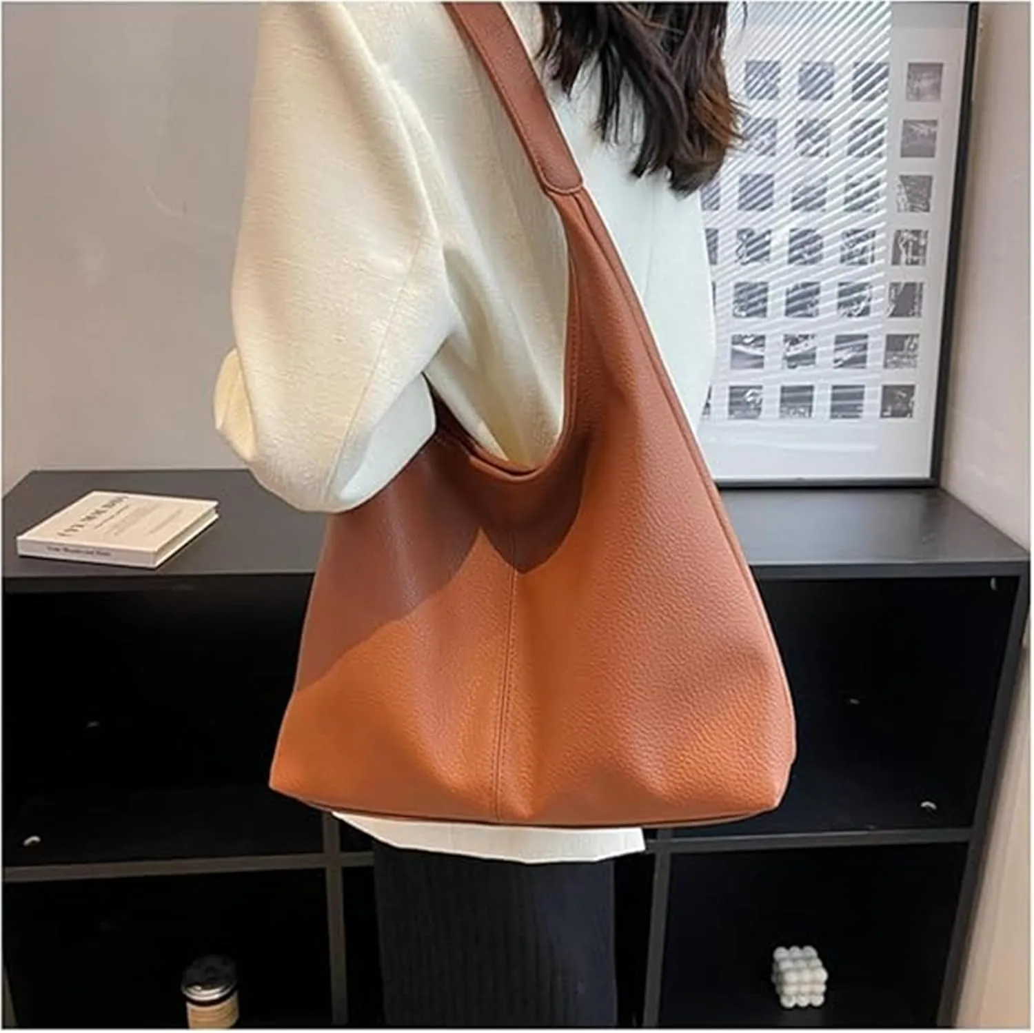 Slouchy Hobo Bags for Women Tote Bag,Retro PU Leather Crossbody Bags,Soft Shoulder Purses Handbag Large Capacity 2pcs