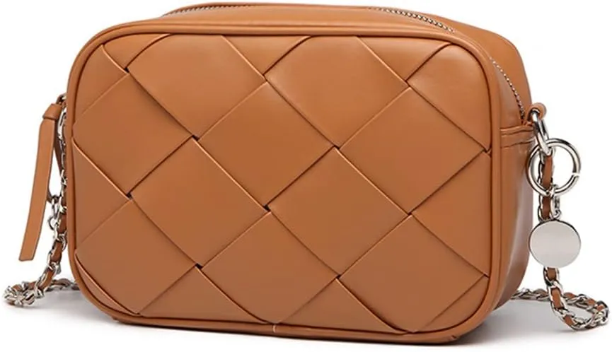 Small Crossbody Bags for Women Weave PU Leather Shoulder Purse Argyle Braided Ladies Handbag with Chain Messenger Bag