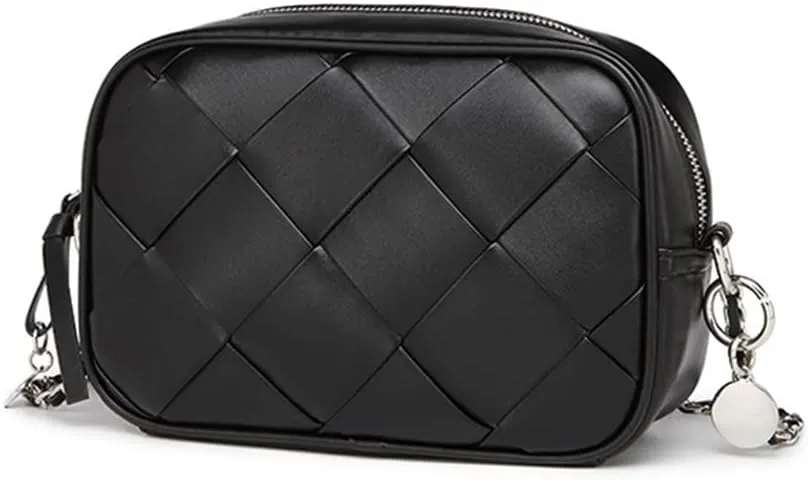 Small Crossbody Bags for Women Weave PU Leather Shoulder Purse Argyle Braided Ladies Handbag with Chain Messenger Bag