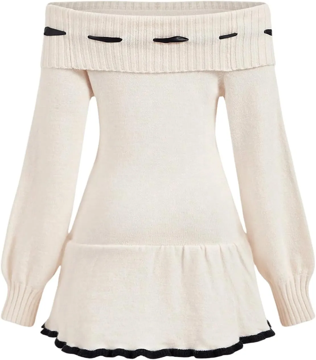 SOLY HUX Women's Off The Shoulder Sweater Dress Bowknot Knit Mini Dresses Bodycon Long Sleeve Sweater Dress 2024 Trendy