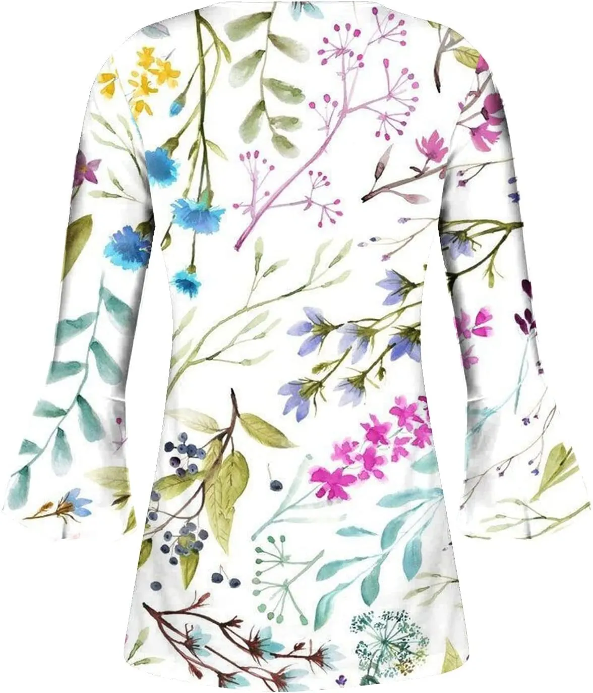 Spring Summer Tops for Women 2024 Trendy Floral Print Bohemian Shirts Casual Button Up 3/4 Sleeve Empire Waist Blouse