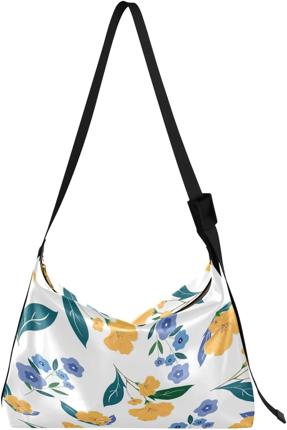 Spring Yellow Purple Floral Hobo Crossbody Bags for Women Leather Large Shoulder Bag Cross Body Trendy Womens Tote Bags Handbag for Travel Shopping