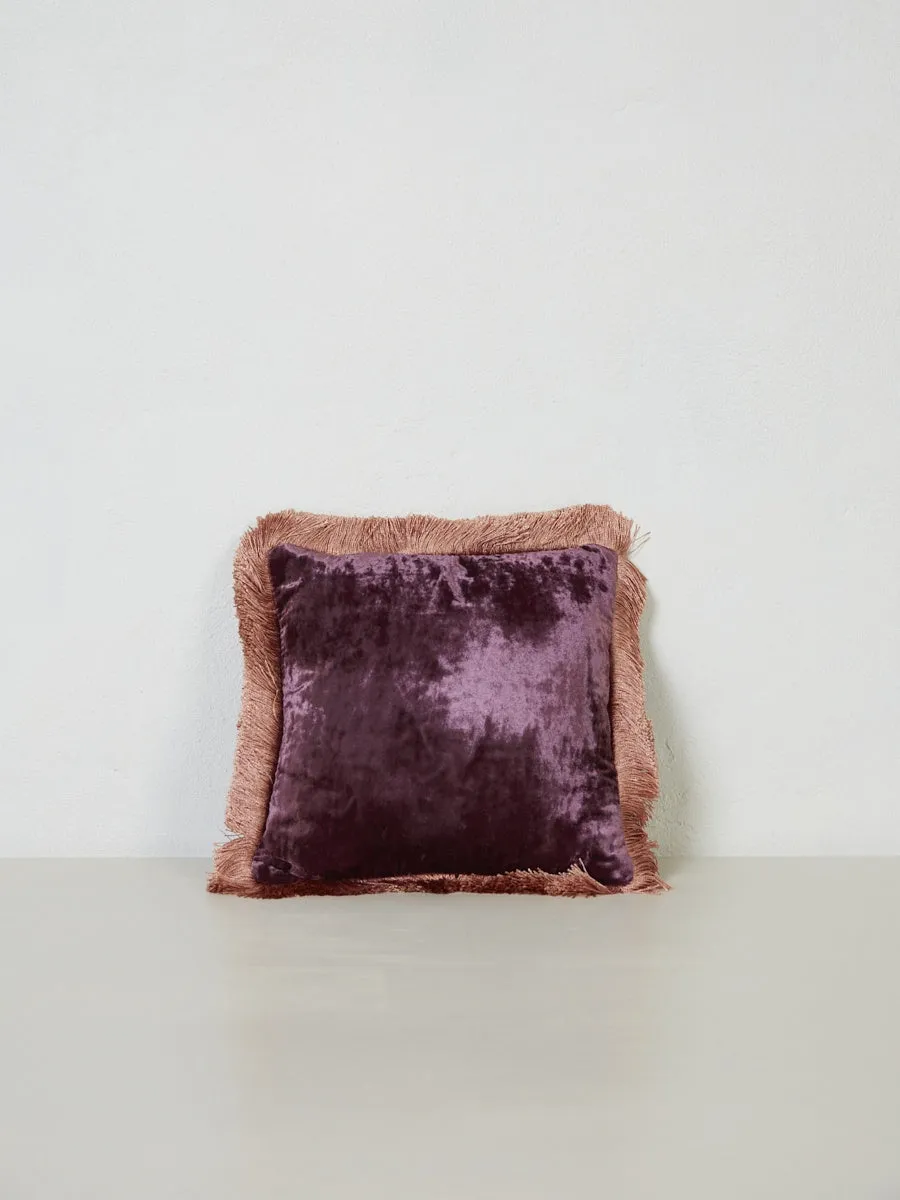 Square Cushion 27x27 - Grape with Peach Rose Fringe