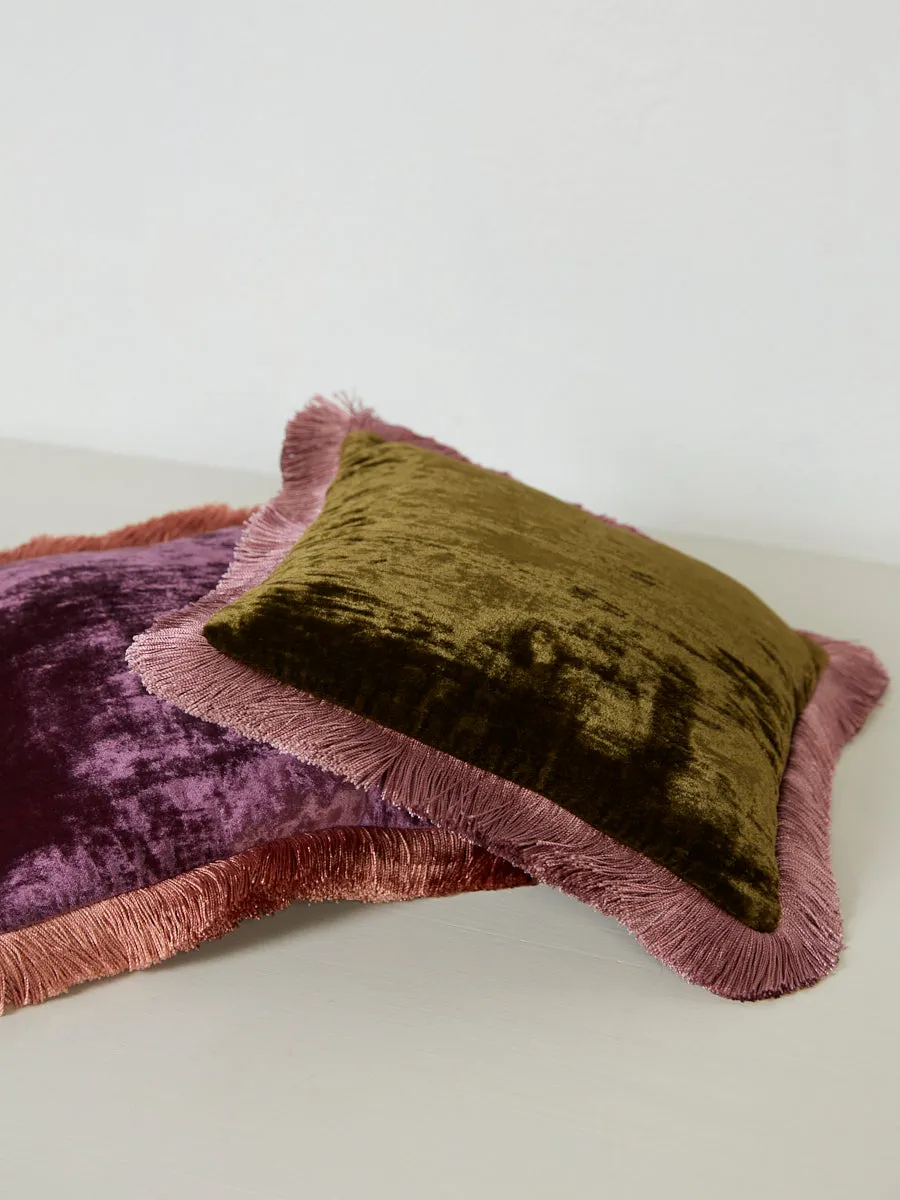 Square Cushion 27x27 - Grape with Peach Rose Fringe