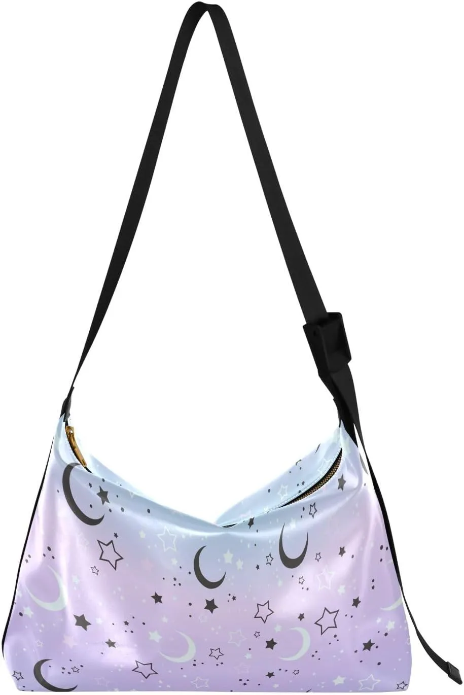 Stars and Crescents Hobo Crossbody Bags for Women Leather Large Shoulder Bag Cross Body Gradient Sky Trendy Womens Tote Bags Handbag for Travel Shopping