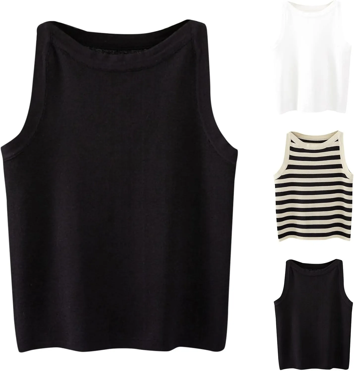 Striped Camisole Top Women's Sleeveless Knit Casual Summer Relaxed Fit Layered Tank Shirt Vest
