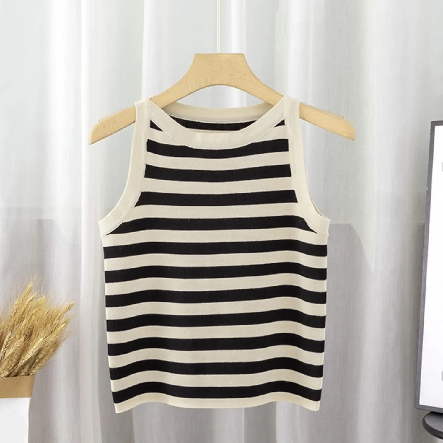 Striped Camisole Top Women's Sleeveless Knit Casual Summer Relaxed Fit Layered Tank Shirt Vest