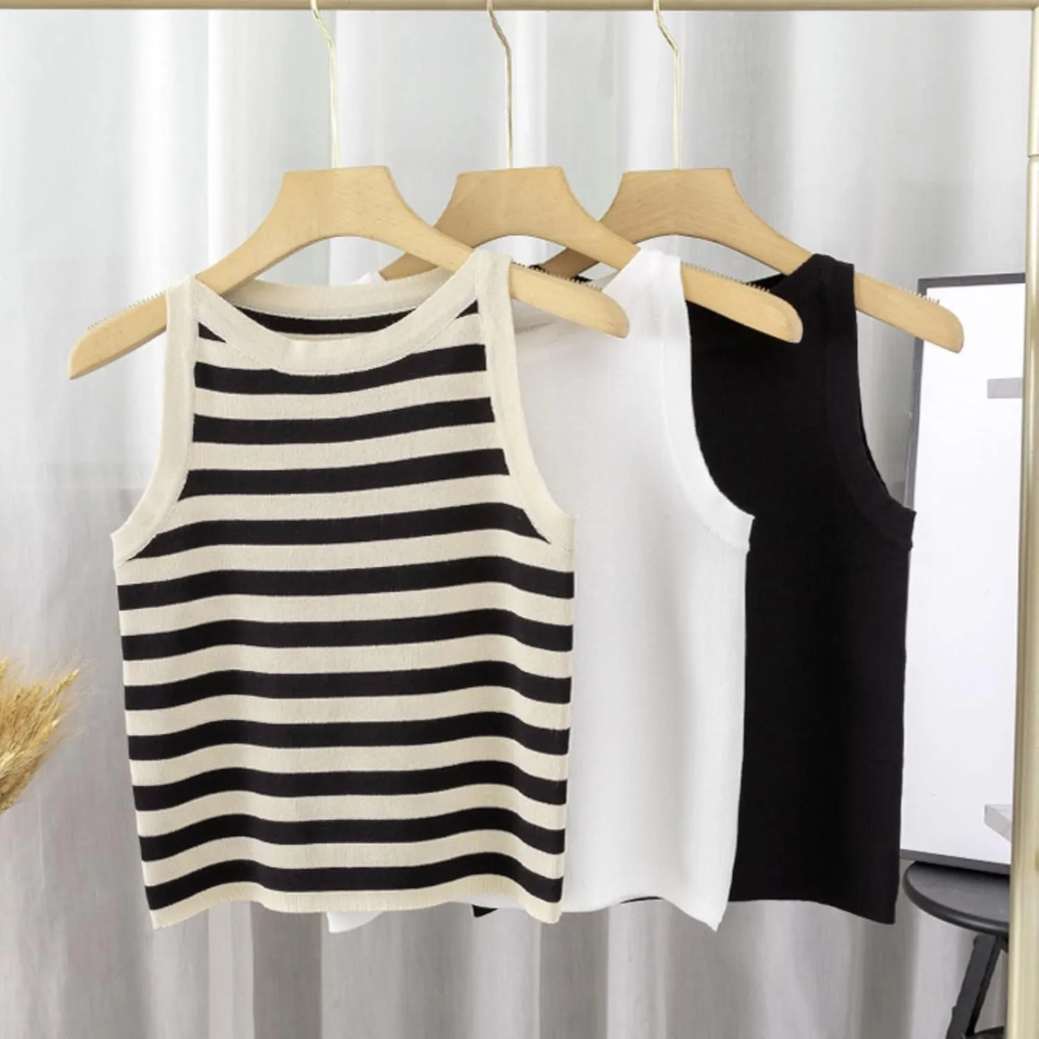Striped Camisole Top Women's Sleeveless Knit Casual Summer Relaxed Fit Layered Tank Shirt Vest