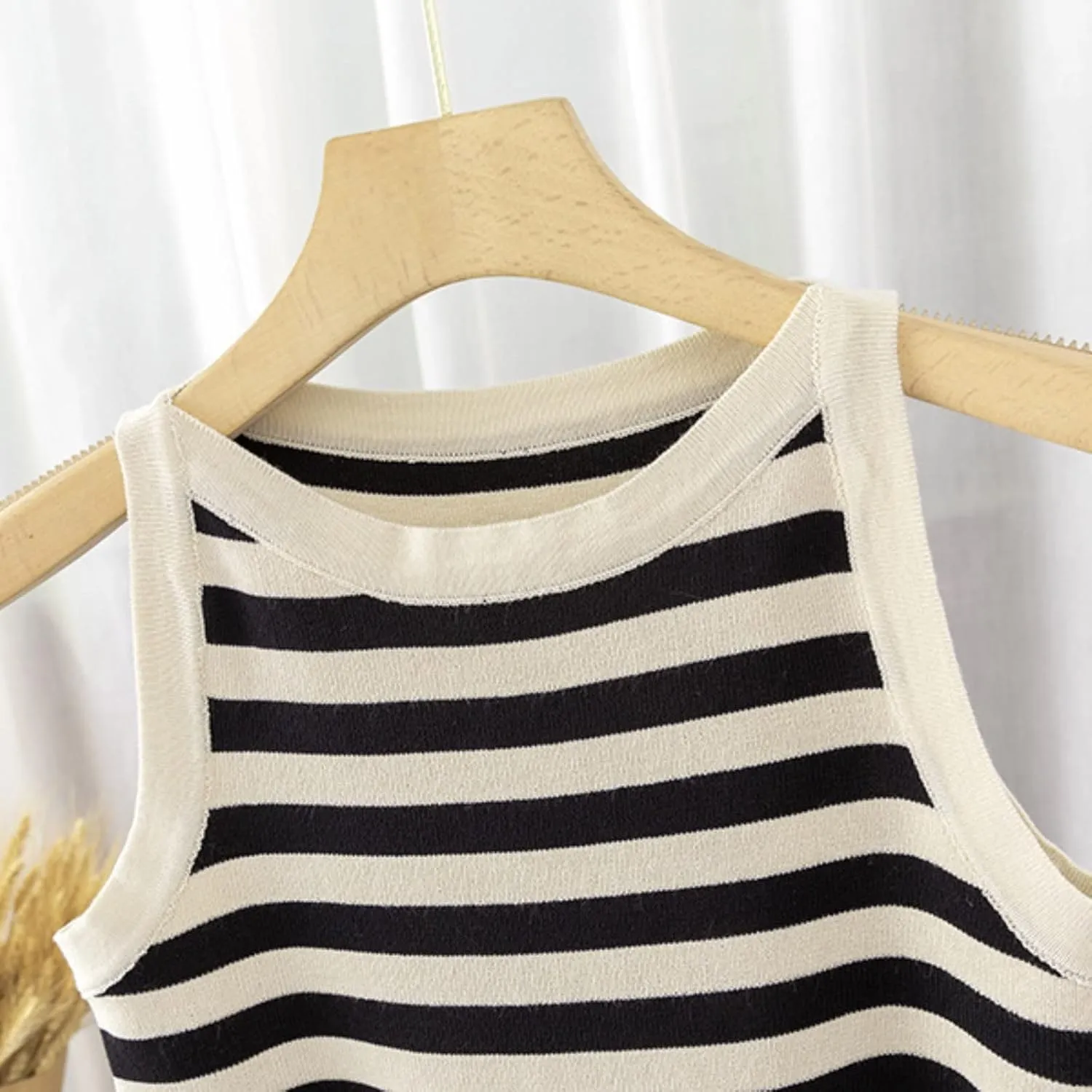 Striped Camisole Top Women's Sleeveless Knit Casual Summer Relaxed Fit Layered Tank Shirt Vest