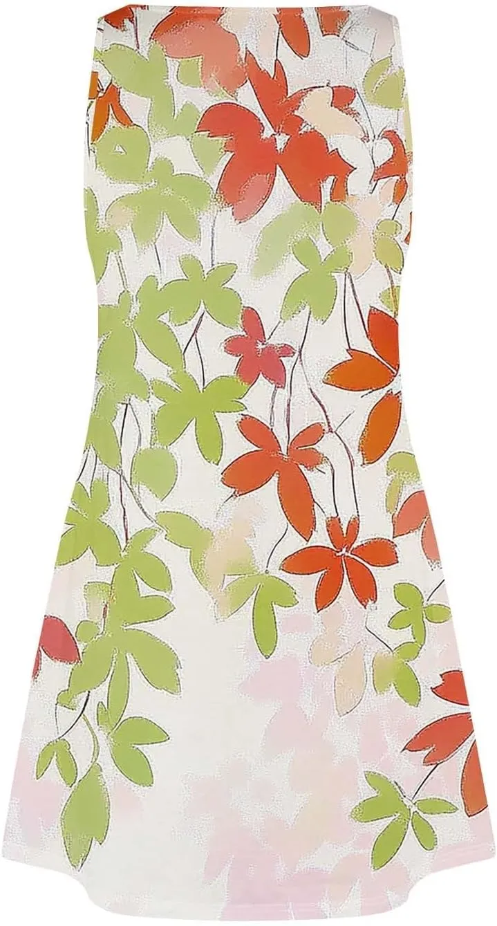 Summer Dress Summer Dresses for Women Beach Boho Sleeveless Vintage Floral Flowy Pocket Tshirt Tank Sundresses