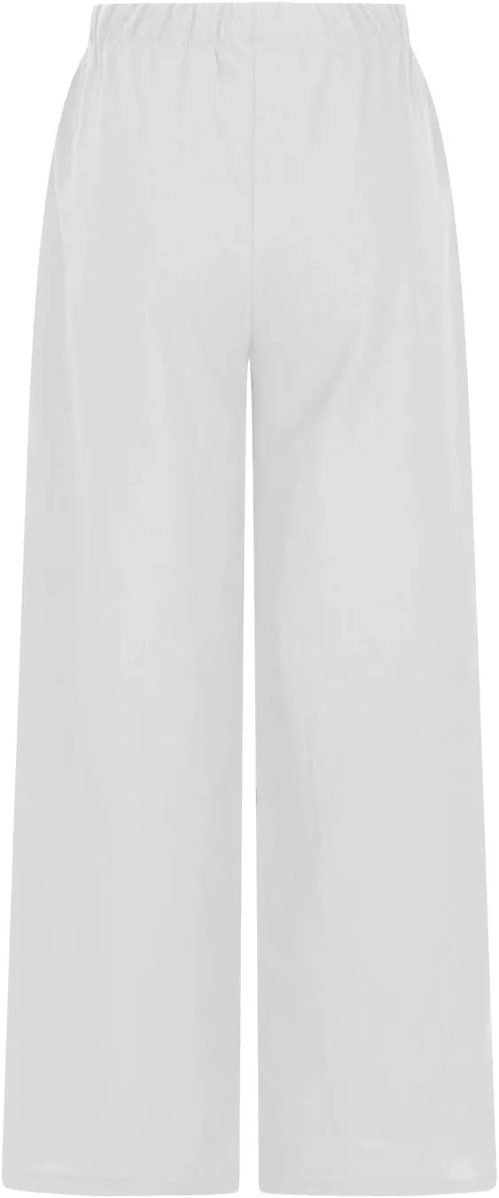 Summer Linen Wide Leg Pants for Women Casual Flowy Palazzo Pant Drawstring Elastic Waist Loose Fit Trousers