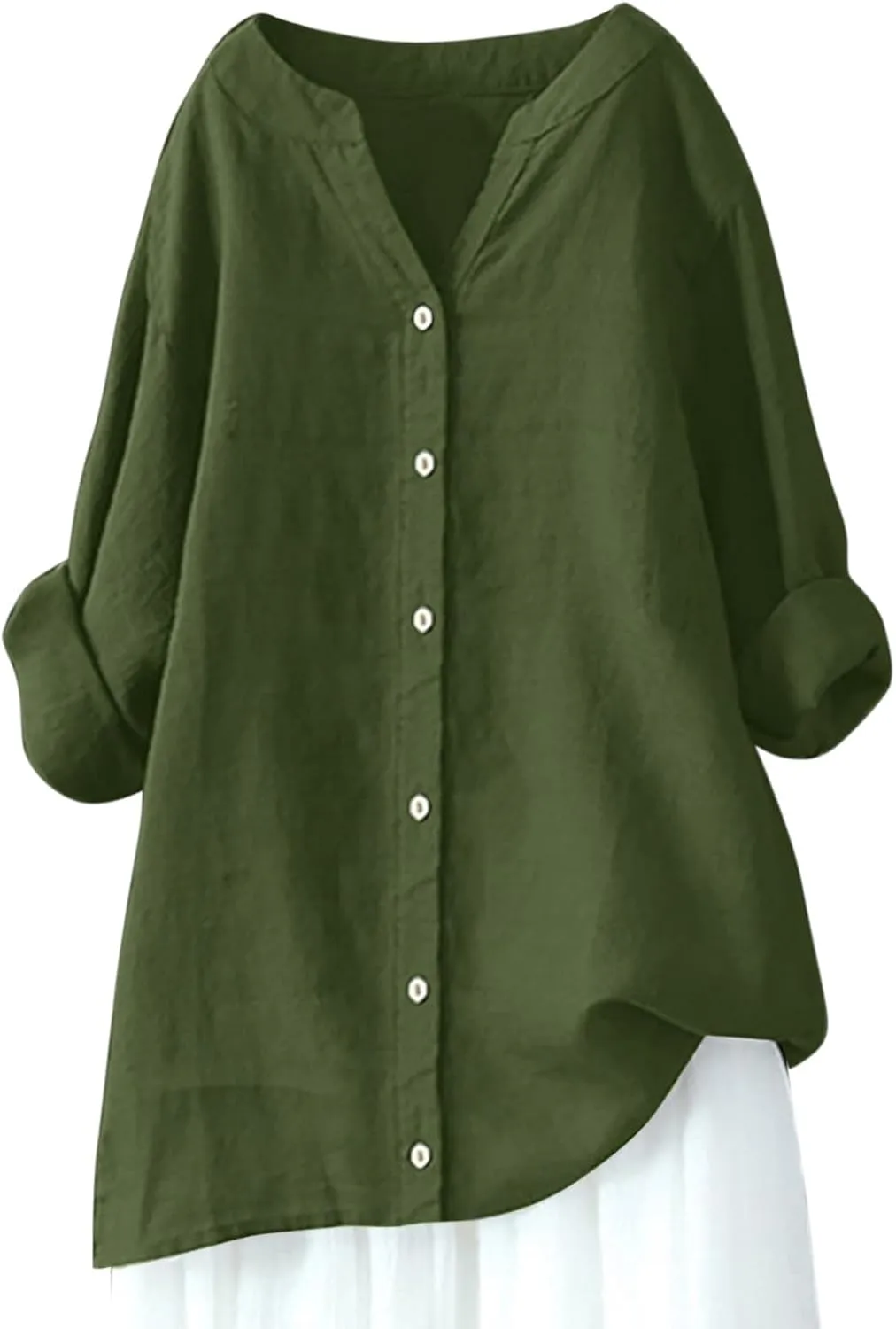 Summer Tops for Women 2025 Trendy Long Sleeve Cotton Linen Shirt Casual Button Down V Neck Tunic Gauze Blouses