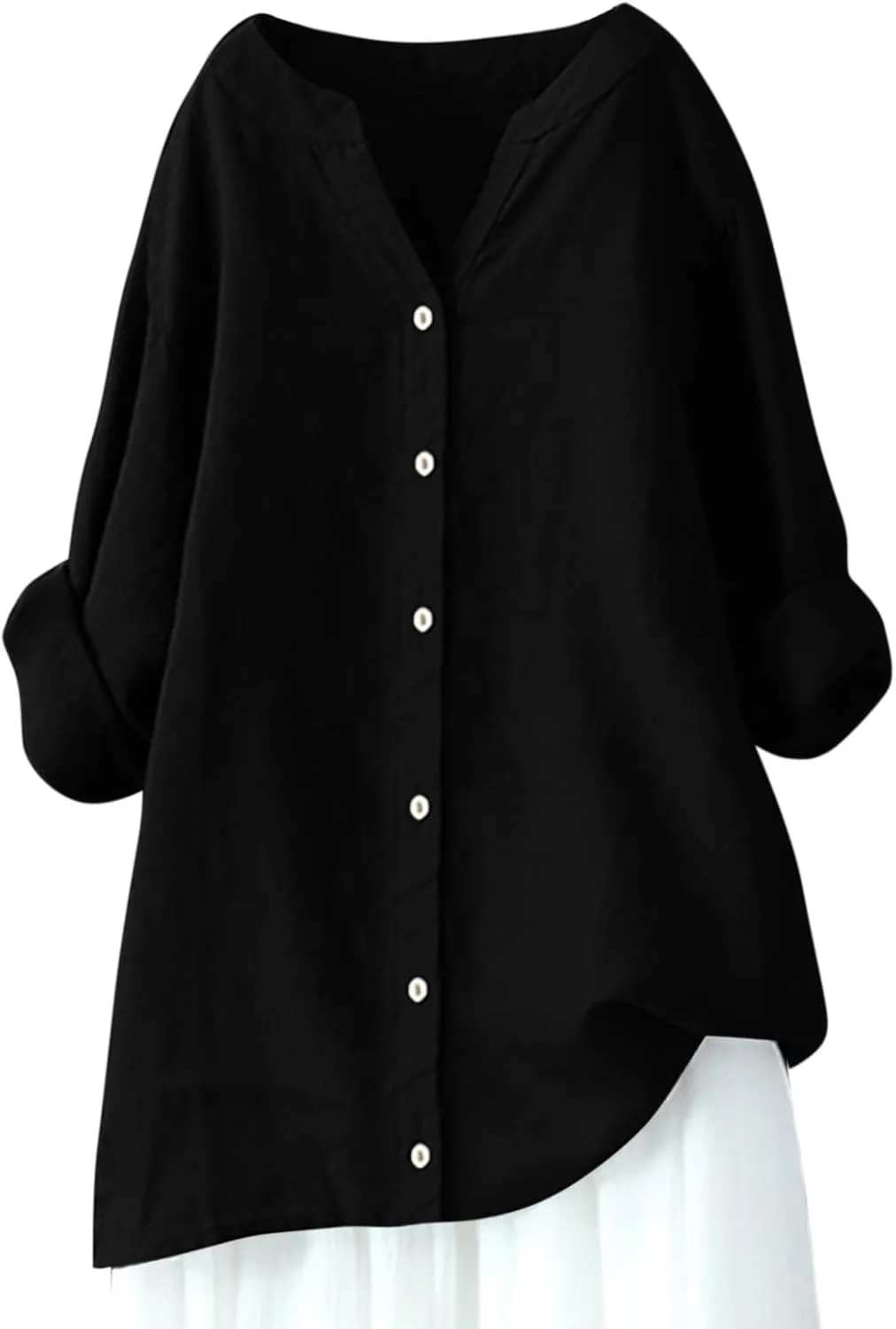 Summer Tops for Women 2025 Trendy Long Sleeve Cotton Linen Shirt Casual Button Down V Neck Tunic Gauze Blouses