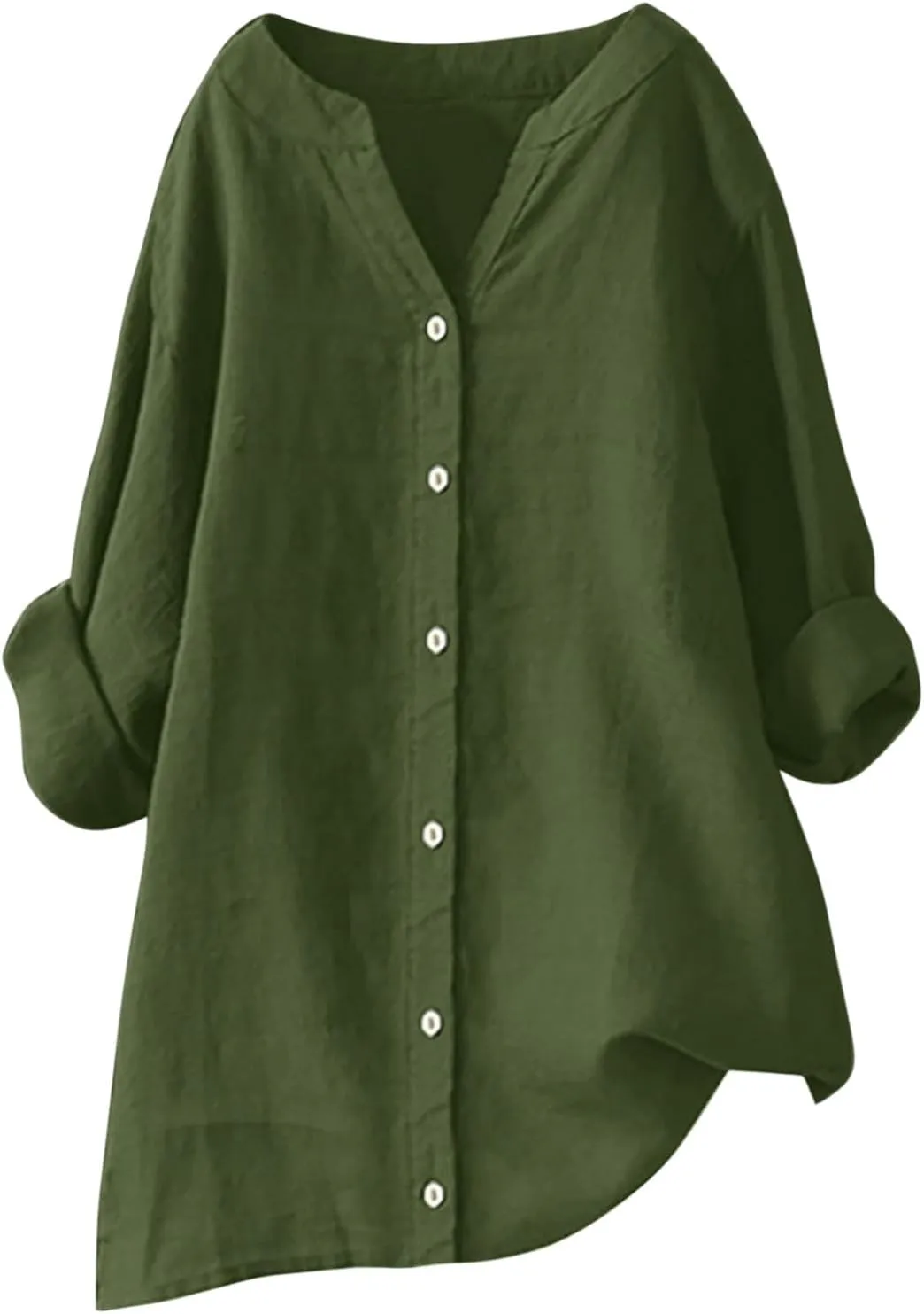 Summer Tops for Women 2025 Trendy Long Sleeve Cotton Linen Shirt Casual Button Down V Neck Tunic Gauze Blouses