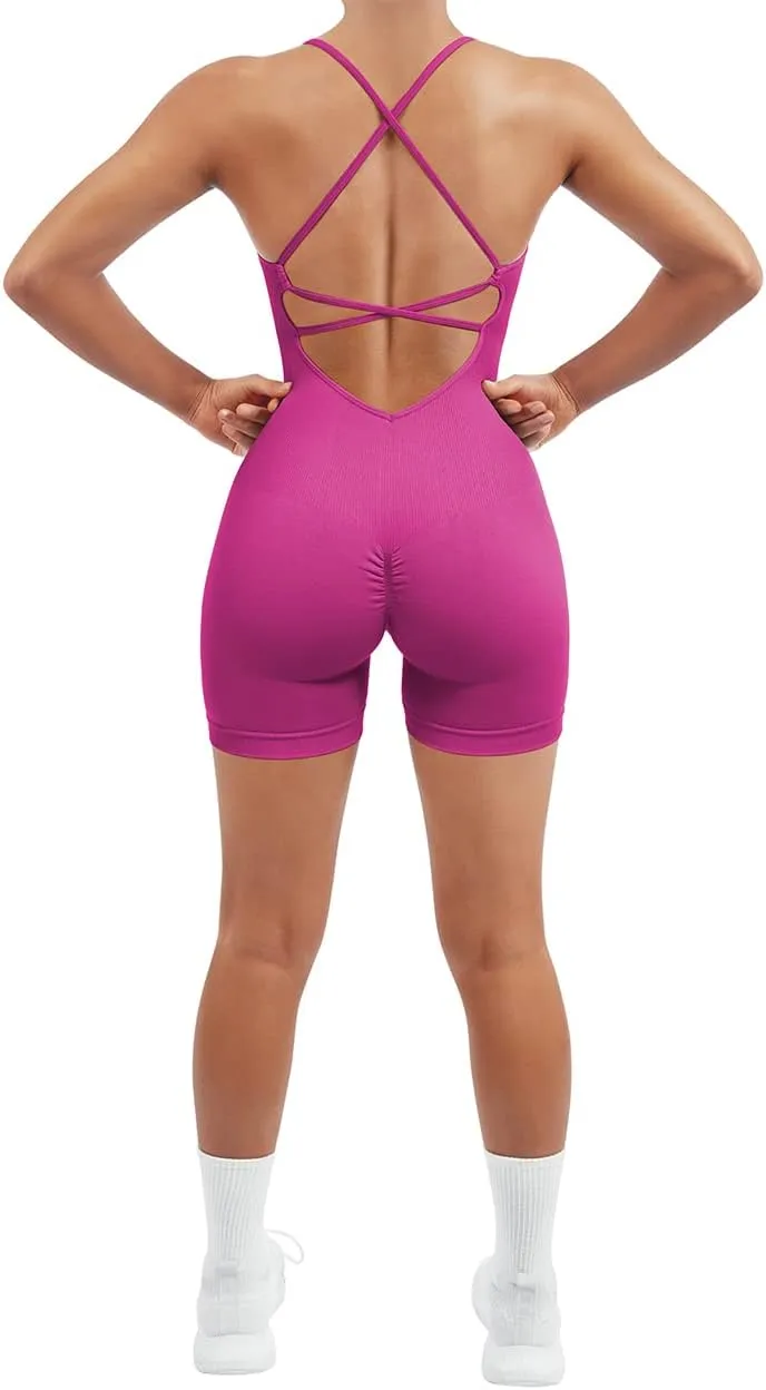 SUUKSESS Women Strappy Romper Seamless Jumpsuit Tummy Control Padded Sports Bra